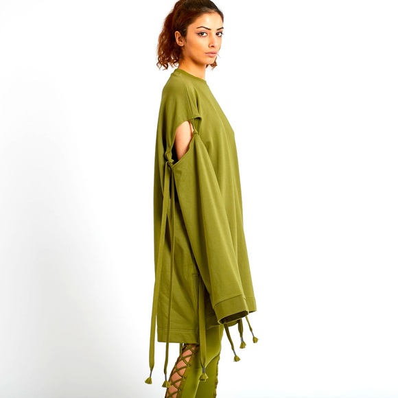 Fenty Puma by Rihanna Runway Green Sleeve Tie Sweatshirt Dress - Picture 10 of 13